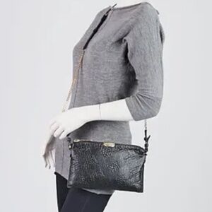 BURBERRY Black Grainy Check Embossed Leather Peyton Crossbody Bag Gold Chain
